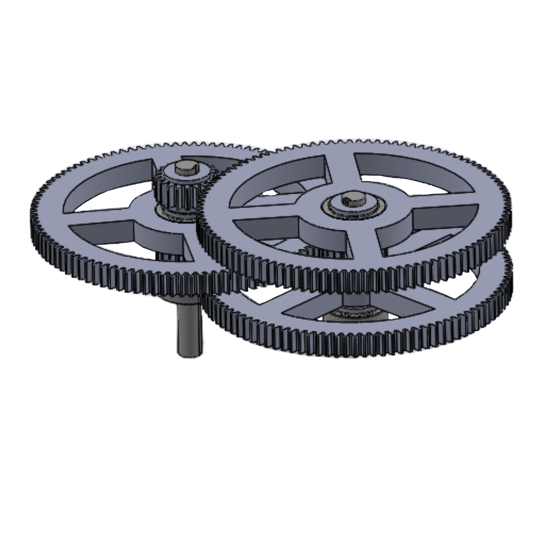CAD rendering of the three-stage EcoTrim compound spur gearbox